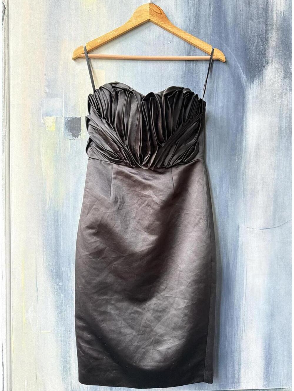 ASOS Black Satin Sculptural Ruched Cocktail Prom Dress